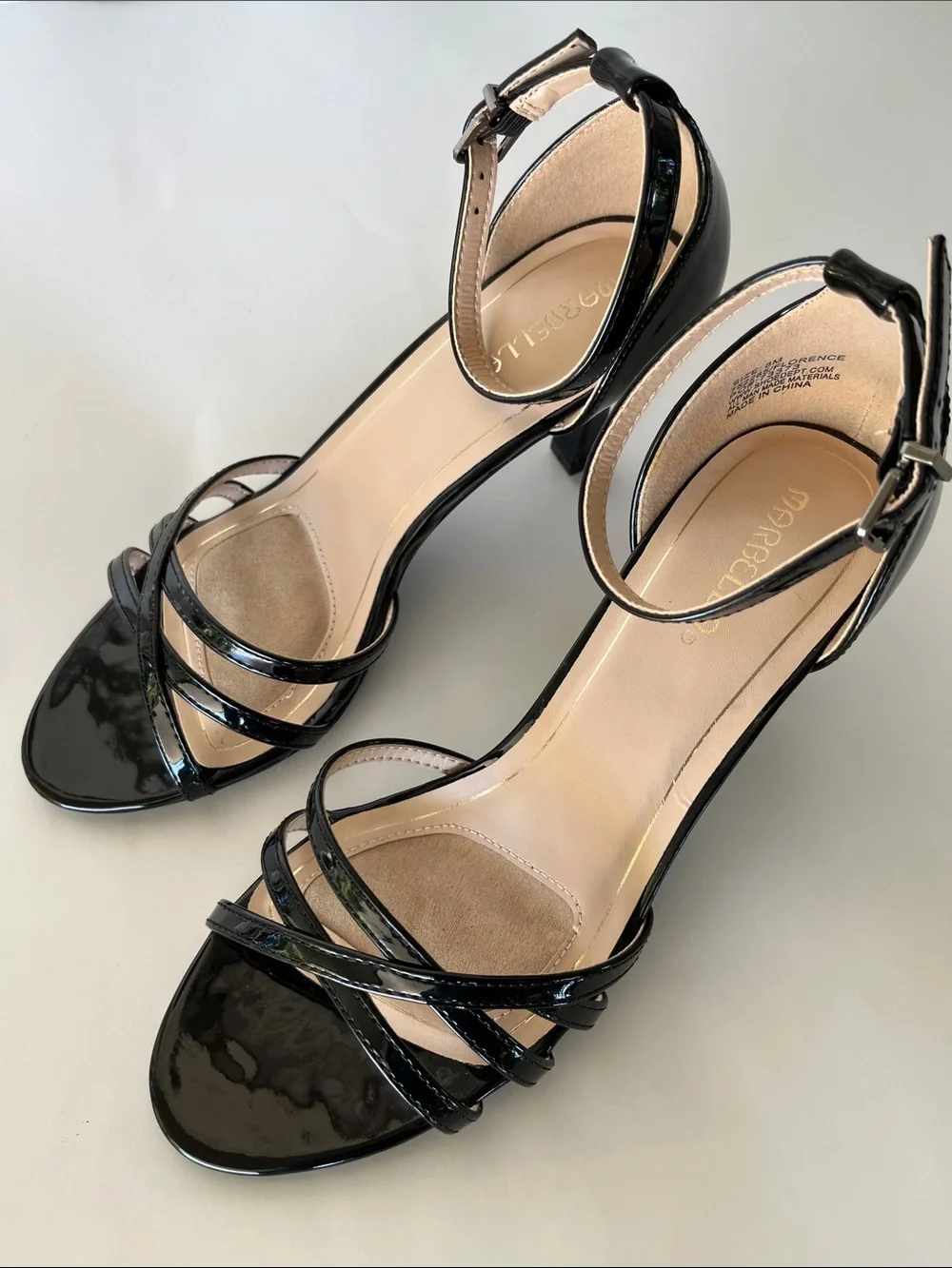 Ankle-Strap Patent Sandals in Black